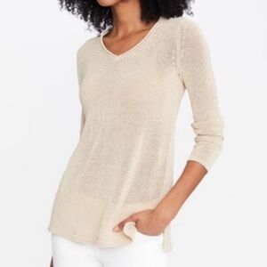 J. McLaughlin Sweater Havana Yarn Beige V-Neck Knit Sz M EUC